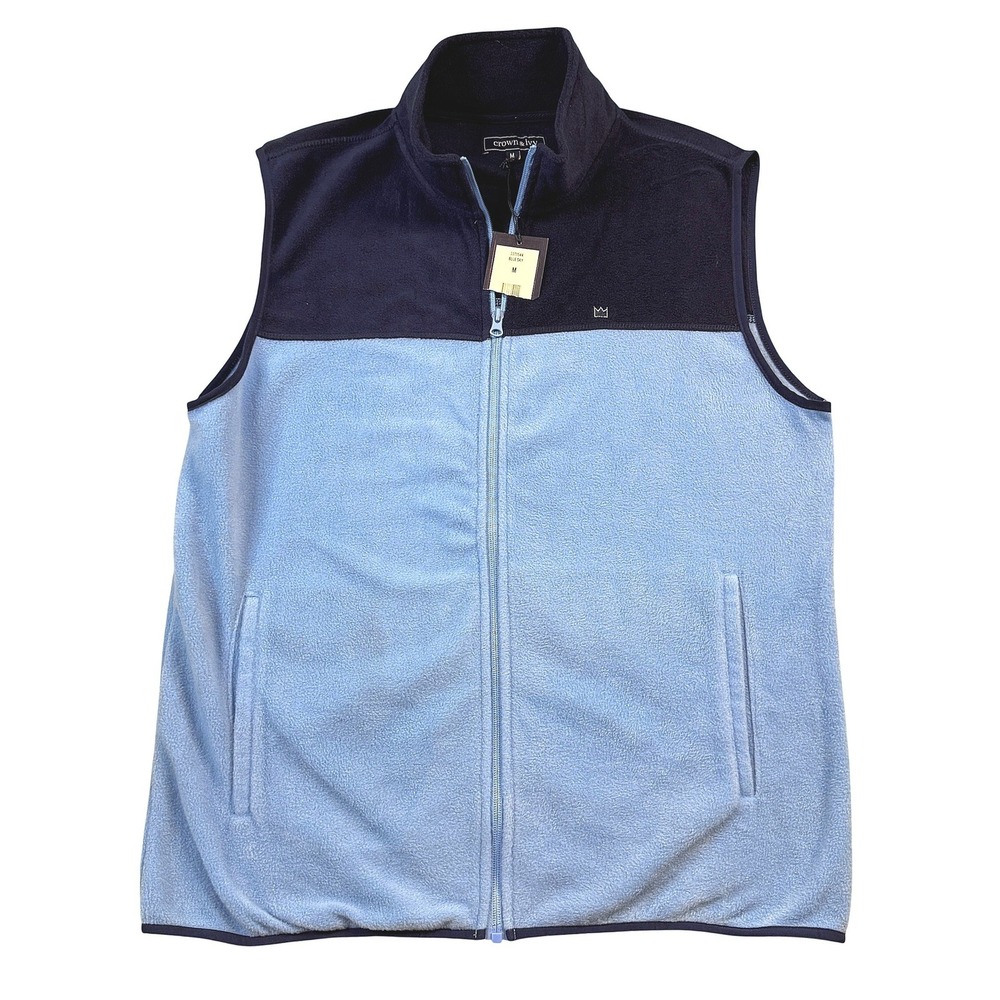 NWT Crown & Ivy Mens Fleece Vest‎ Blue Sky Two Tone Full Zip Mock Neck Medium